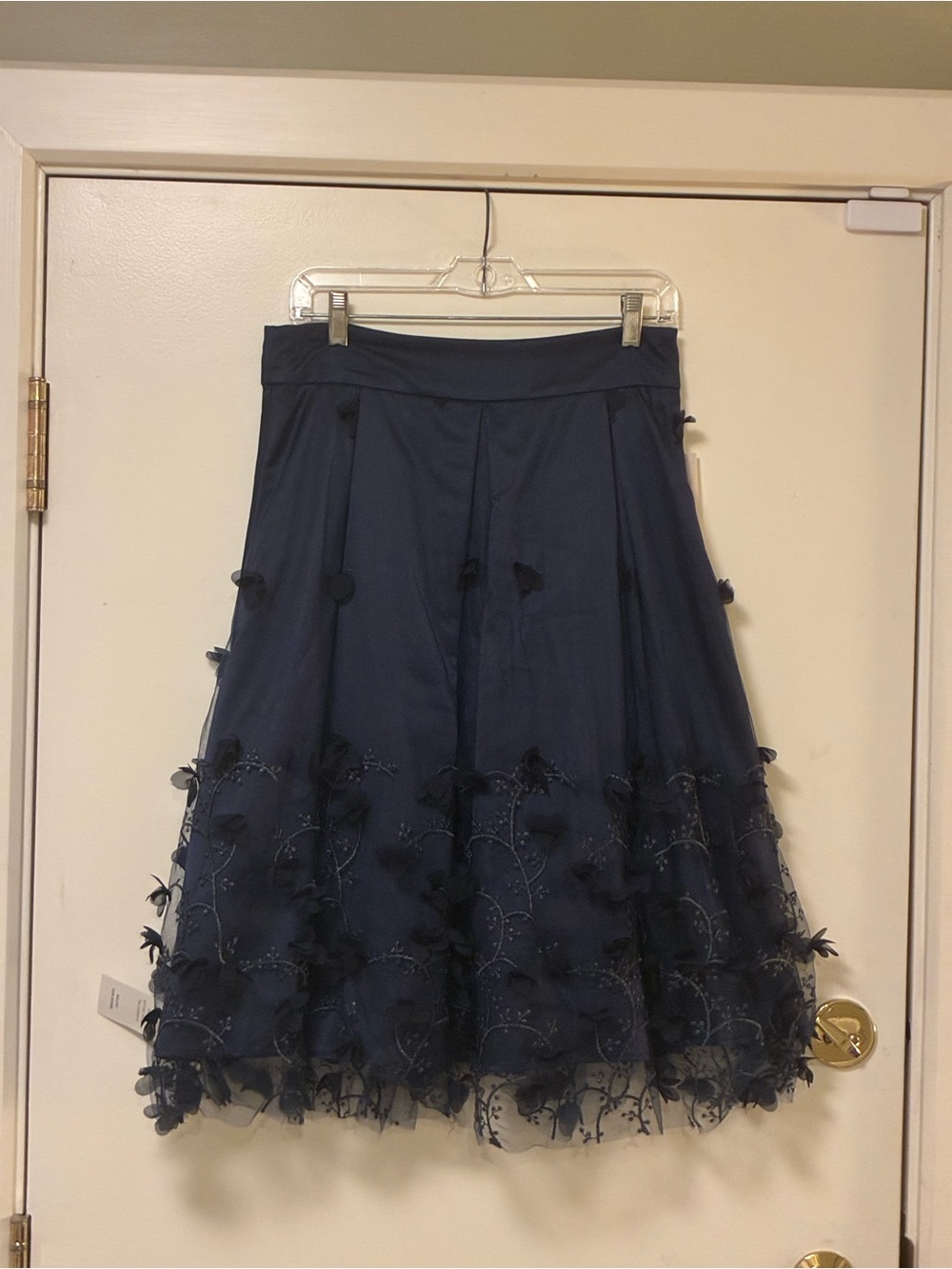 NWT Eliza J Women's Navy Embroidered A-Line Skirt
